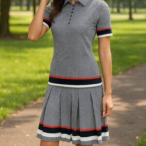 Nardis Of Dallas black/white Houndstooth collared top and pleated skirt suit